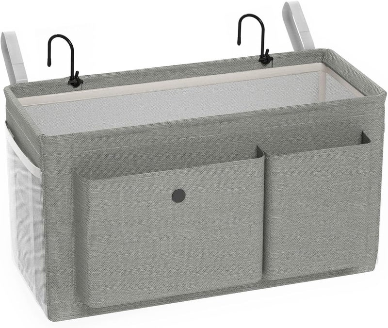 Edudif Bedside Caddy Bedside Organizer with Fixed Straps & Water Bottle Holder, Bunk Bed Caddy ideal for Home, Dorm, Hospital, Crib, Versatile Bedside Storage Solution (Grey) - Image 1